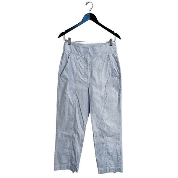 Rebecca Taylor Blue Slub Cotton High Rise Straight Leg Suiting Pants - Picture 2 of 8